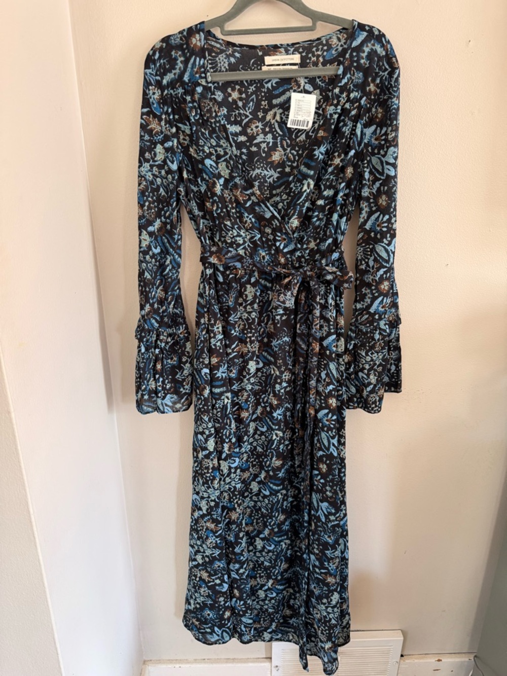 Urban Outfitters Black Floral Wrap Dress with Blue Accents